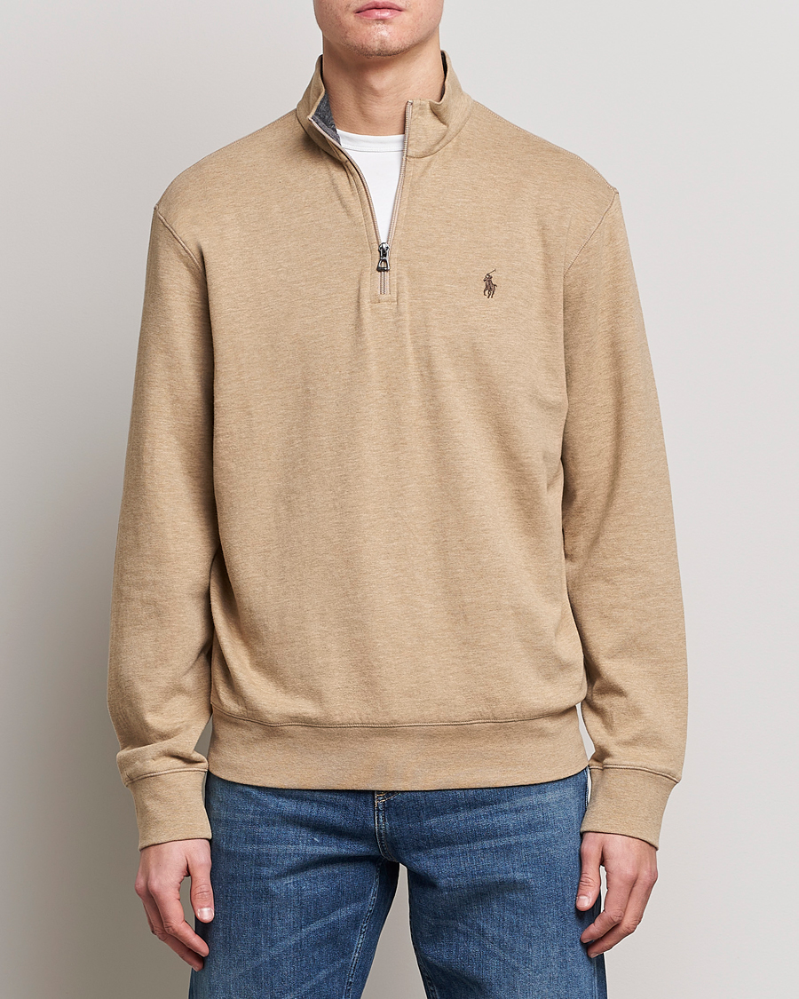 Herren | Pullover | Polo Ralph Lauren | Double Knit Half-Zip Sweater Café Tan Heather