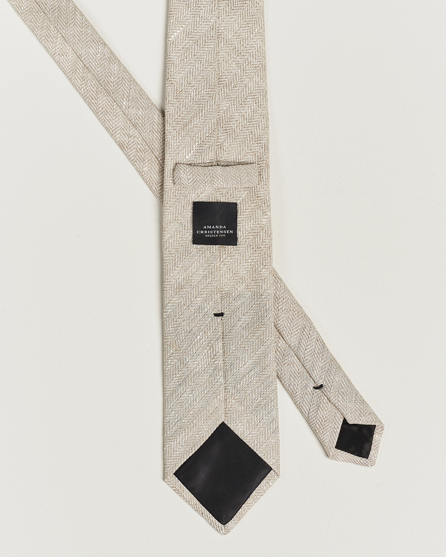 Herren | Amanda Christensen Linen Herringbone 8cm Tie Ecru | Amanda Christensen | Linen Herringbone 8cm Tie Ecru