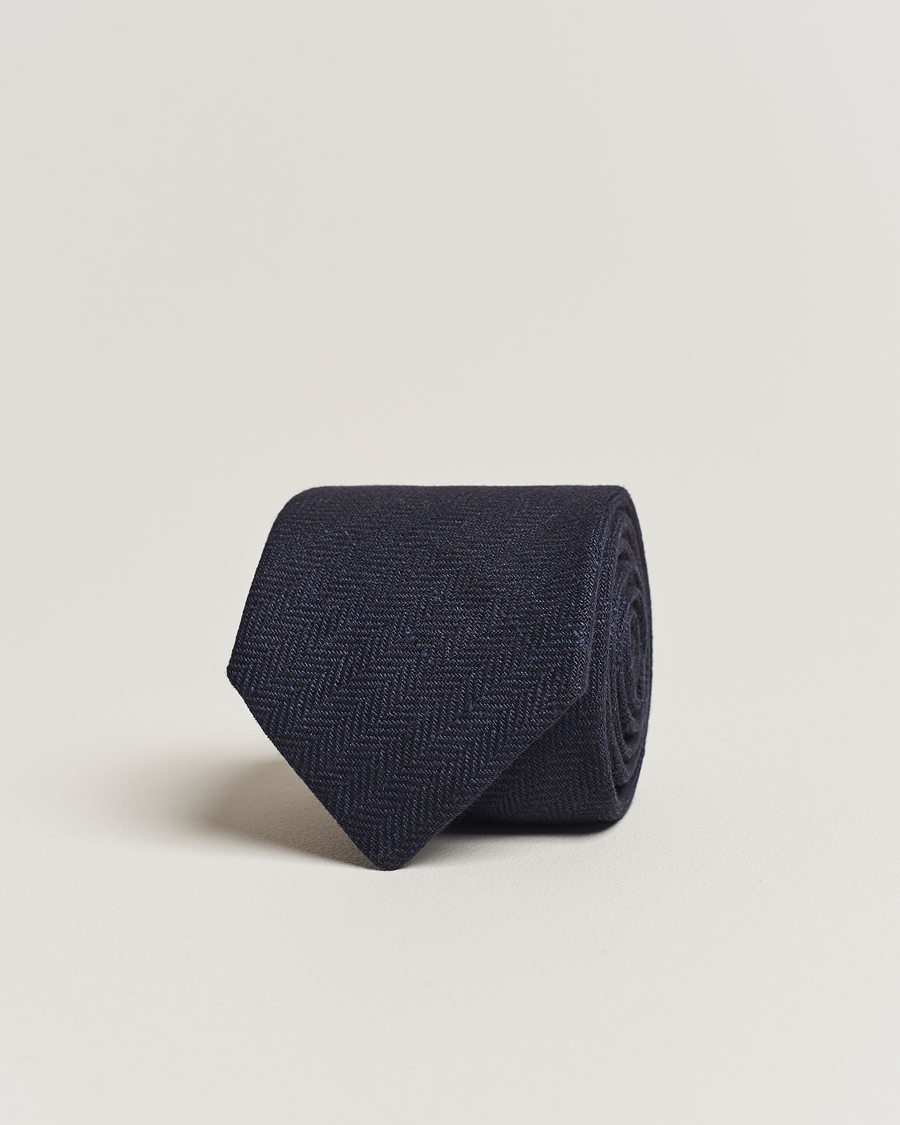 Herren | Amanda Christensen Linen Herringbone 8cm Tie Navy | Amanda Christensen | Linen Herringbone 8cm Tie Navy