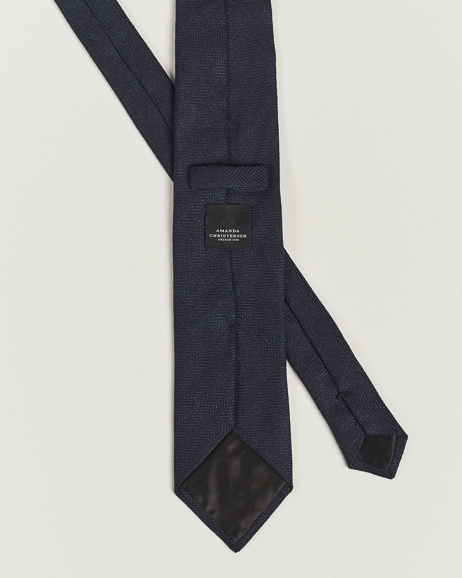 Herren | Amanda Christensen Linen Herringbone 8cm Tie Navy | Amanda Christensen | Linen Herringbone 8cm Tie Navy