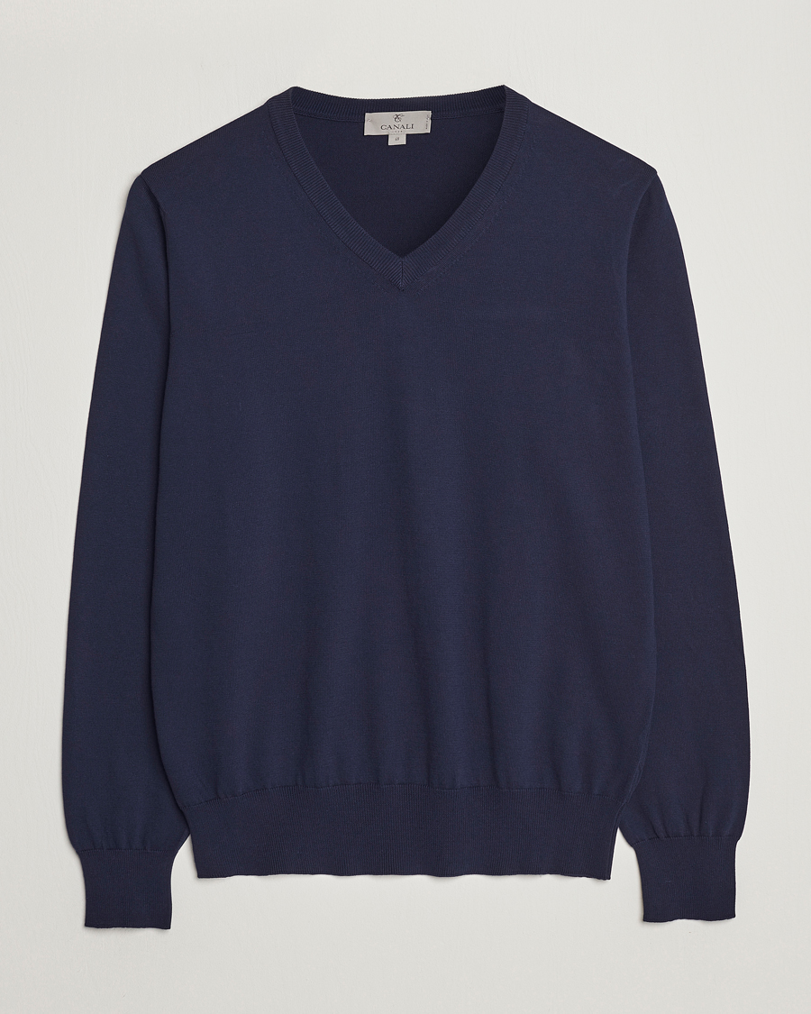 Herren | Pullover | Canali | Cotton V-Neck Pullover Navy
