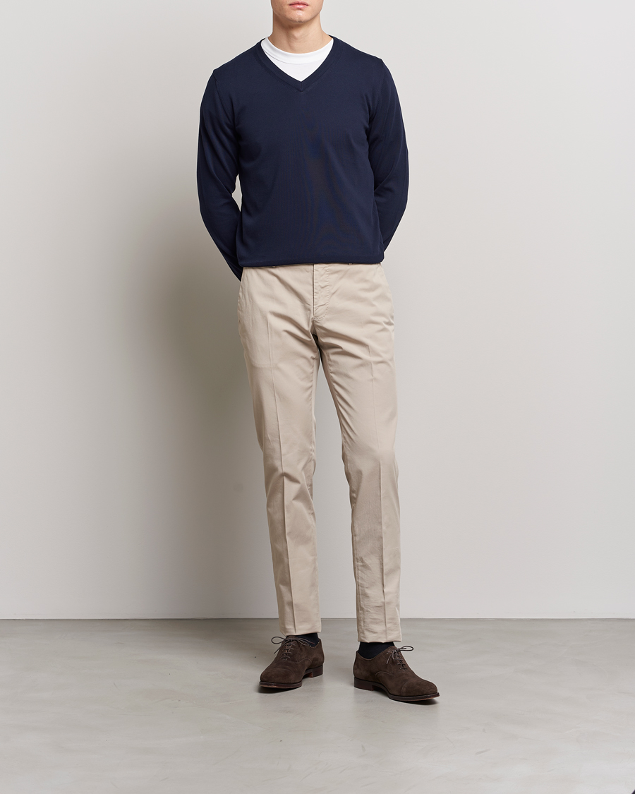 Herren | Pullover | Canali | Cotton V-Neck Pullover Navy