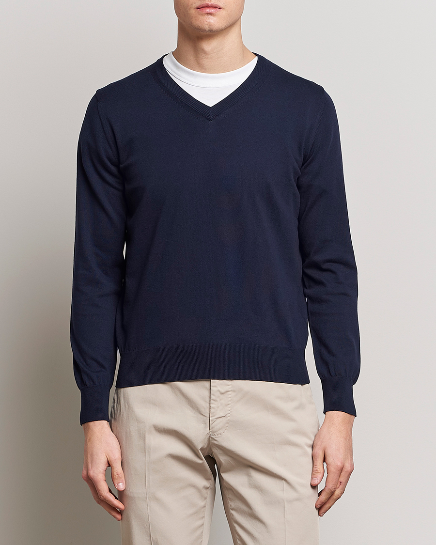 Herren | Pullover | Canali | Cotton V-Neck Pullover Navy