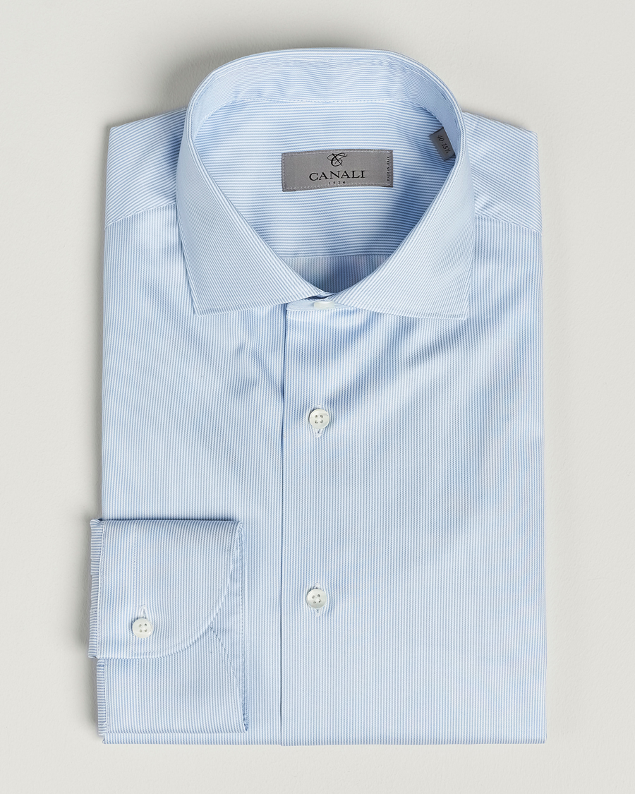 Herren | Hemden | Canali | Slim Fit Striped Cotton Shirt Light Blue