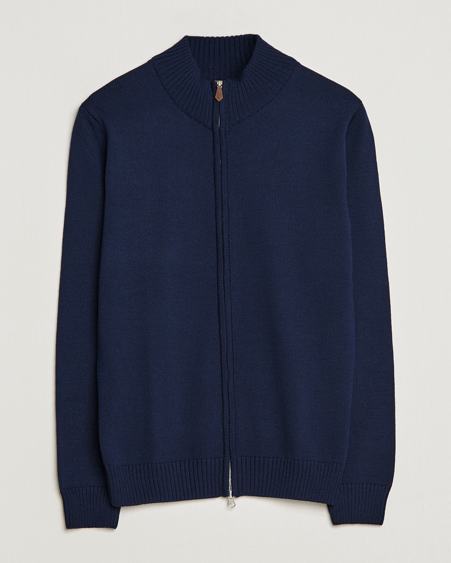 Herren | Pullover | Stenströms | Chunky Merino Full Zip Cardigan Navy