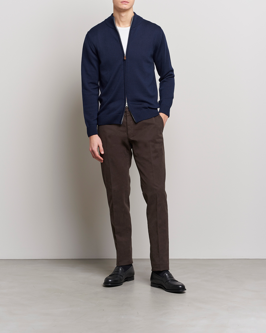 Herren | Pullover | Stenströms | Chunky Merino Full Zip Cardigan Navy