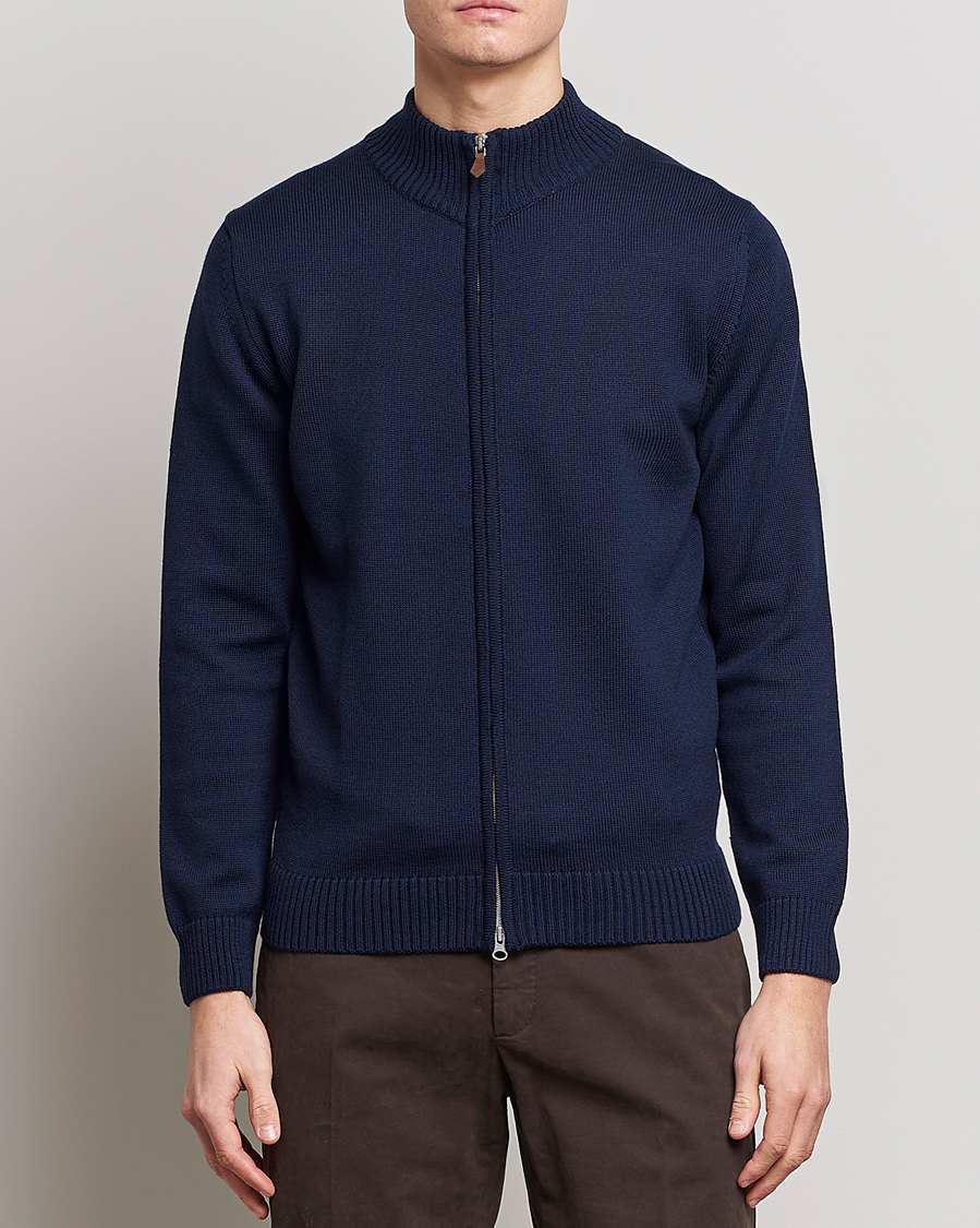 Herren | Pullover | Stenströms | Chunky Merino Full Zip Cardigan Navy