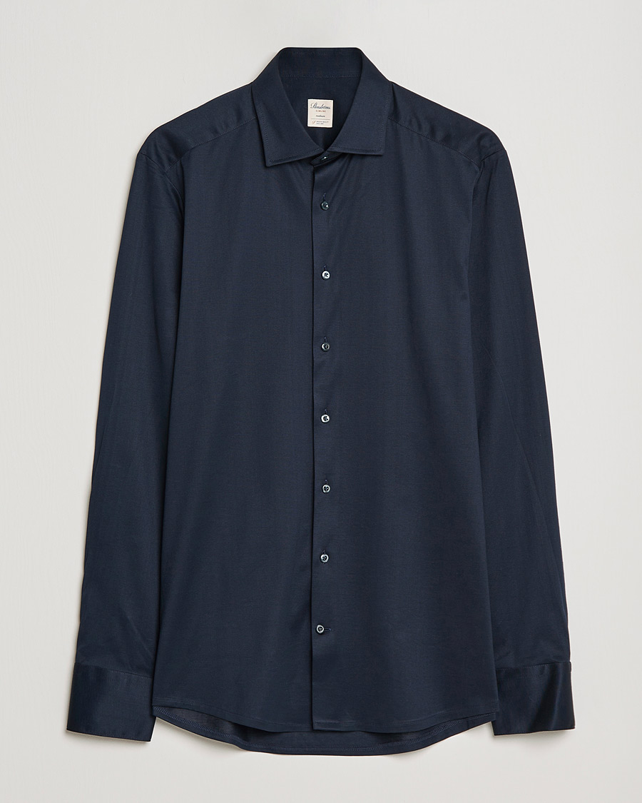 Herren | Hemden | Stenströms | Slimline Jersey Button Down Shirt Navy