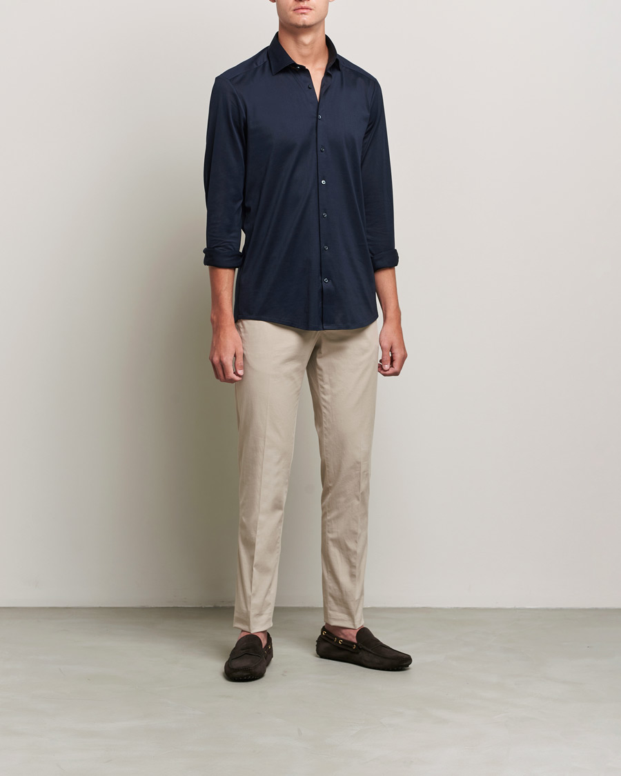 Herren | Hemden | Stenströms | Slimline Jersey Button Down Shirt Navy