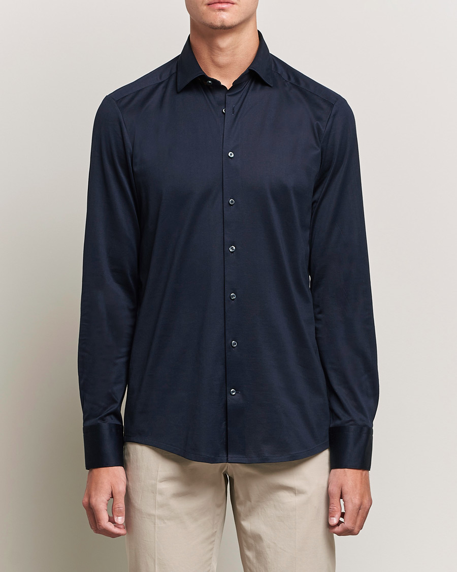 Herren | Hemden | Stenströms | Slimline Jersey Button Down Shirt Navy