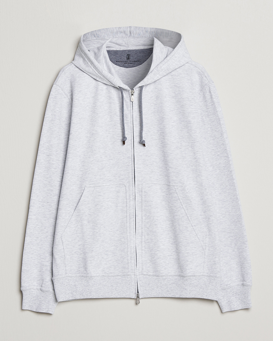Herren | Pullover | Brunello Cucinelli | Soft Cotton Zip Hoodie Pearl Grey