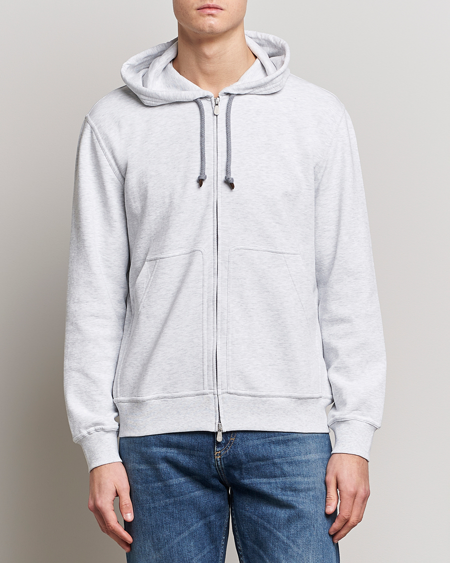 Herren | Pullover | Brunello Cucinelli | Soft Cotton Zip Hoodie Pearl Grey