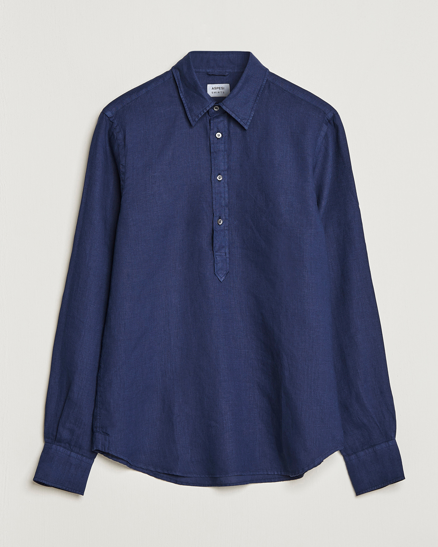 Herren | Hemden | Aspesi | Linen Popover Shirt Dark Blue