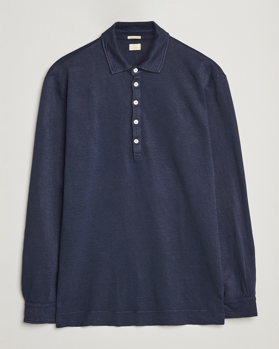 Herren | Pullover | Massimo Alba | Raya Long Sleeve Linen Polo Navy