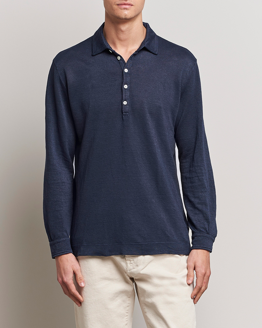 Herren | Pullover | Massimo Alba | Raya Long Sleeve Linen Polo Navy