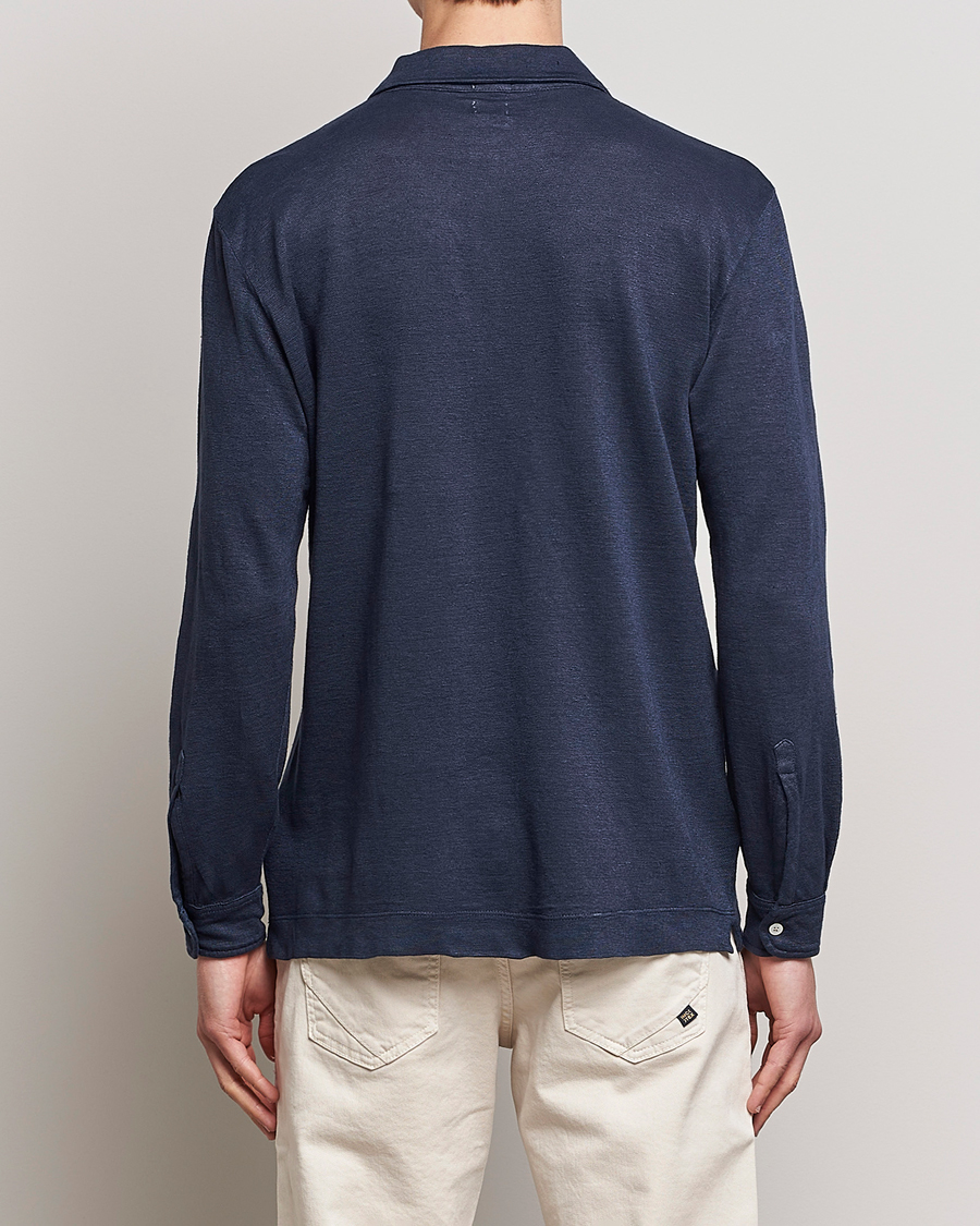 Herren | Pullover | Massimo Alba | Raya Long Sleeve Linen Polo Navy