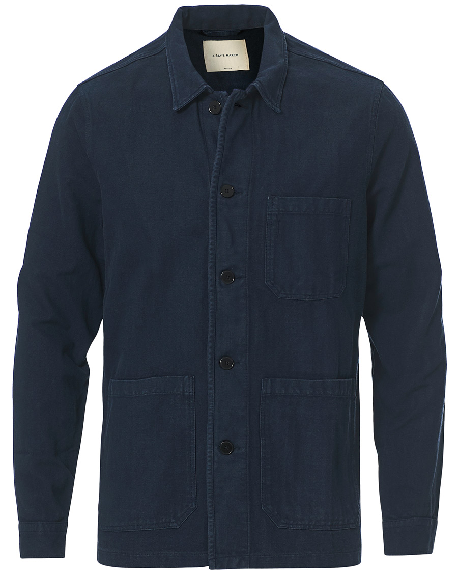 Herren | Hemden | A Day's March | Original Herringbone Overshirt Navy