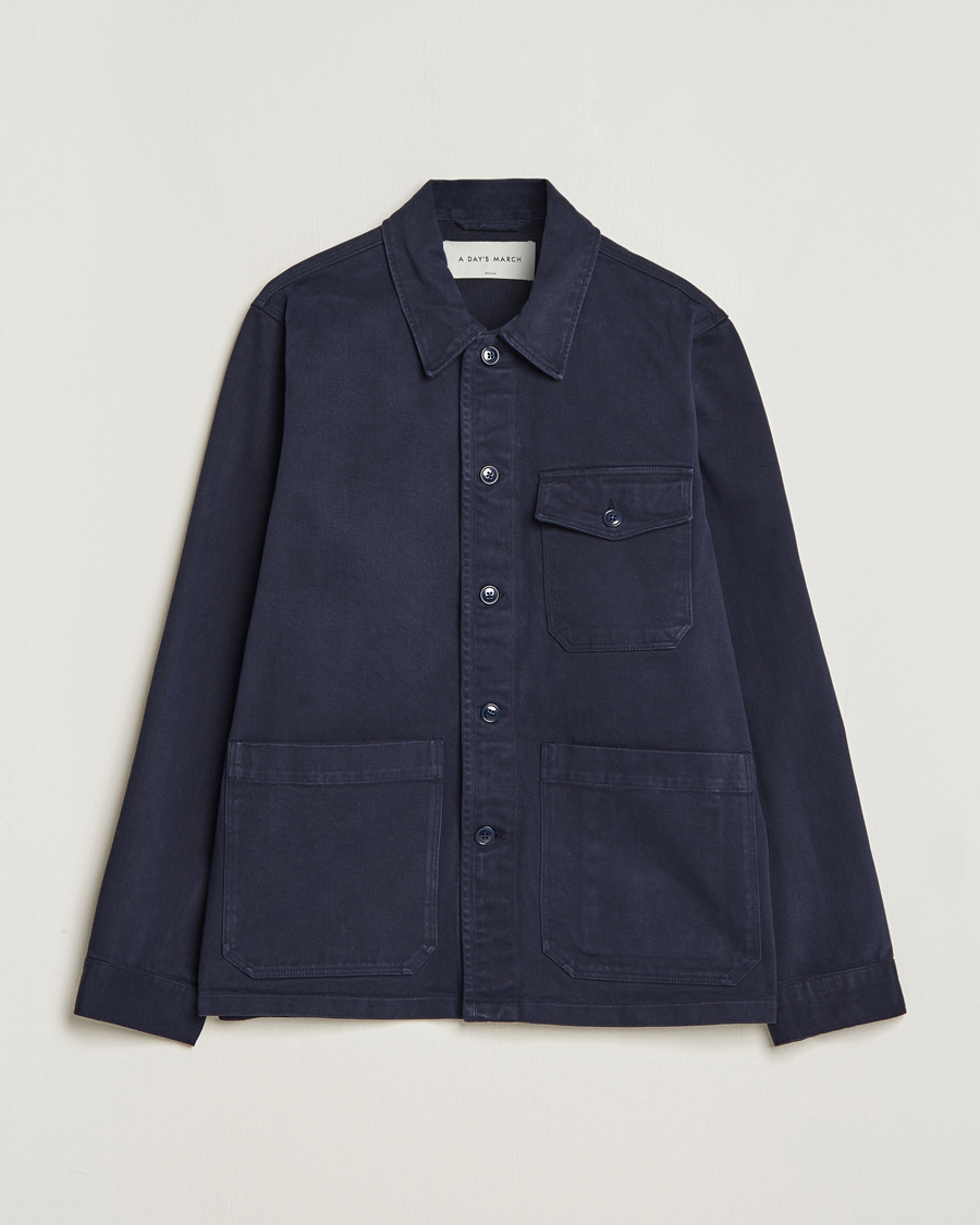 Herren | Hemden | A Day's March | Patch Pocket Sturdy Twill Overshirt Navy