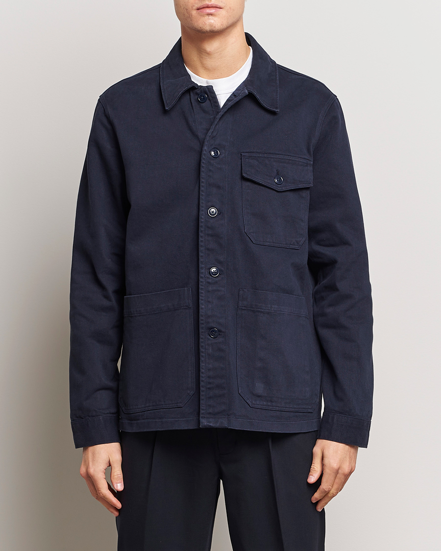 Herren | Hemden | A Day's March | Patch Pocket Sturdy Twill Overshirt Navy