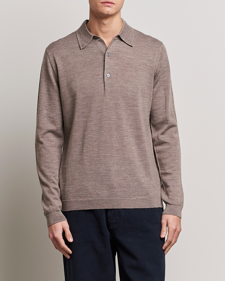 Herren | Pullover | A Day's March | Ambroz Merino Polo Taupe Melange