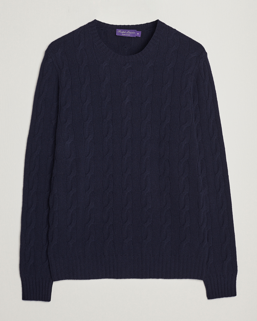 Herren | Pullover | Ralph Lauren Purple Label | Cashmere Cable Crew Neck Sweater Chairman Navy