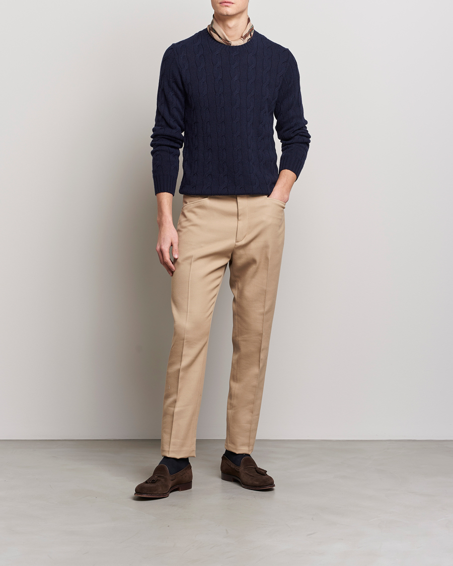 Herren | Pullover | Ralph Lauren Purple Label | Cashmere Cable Crew Neck Sweater Chairman Navy