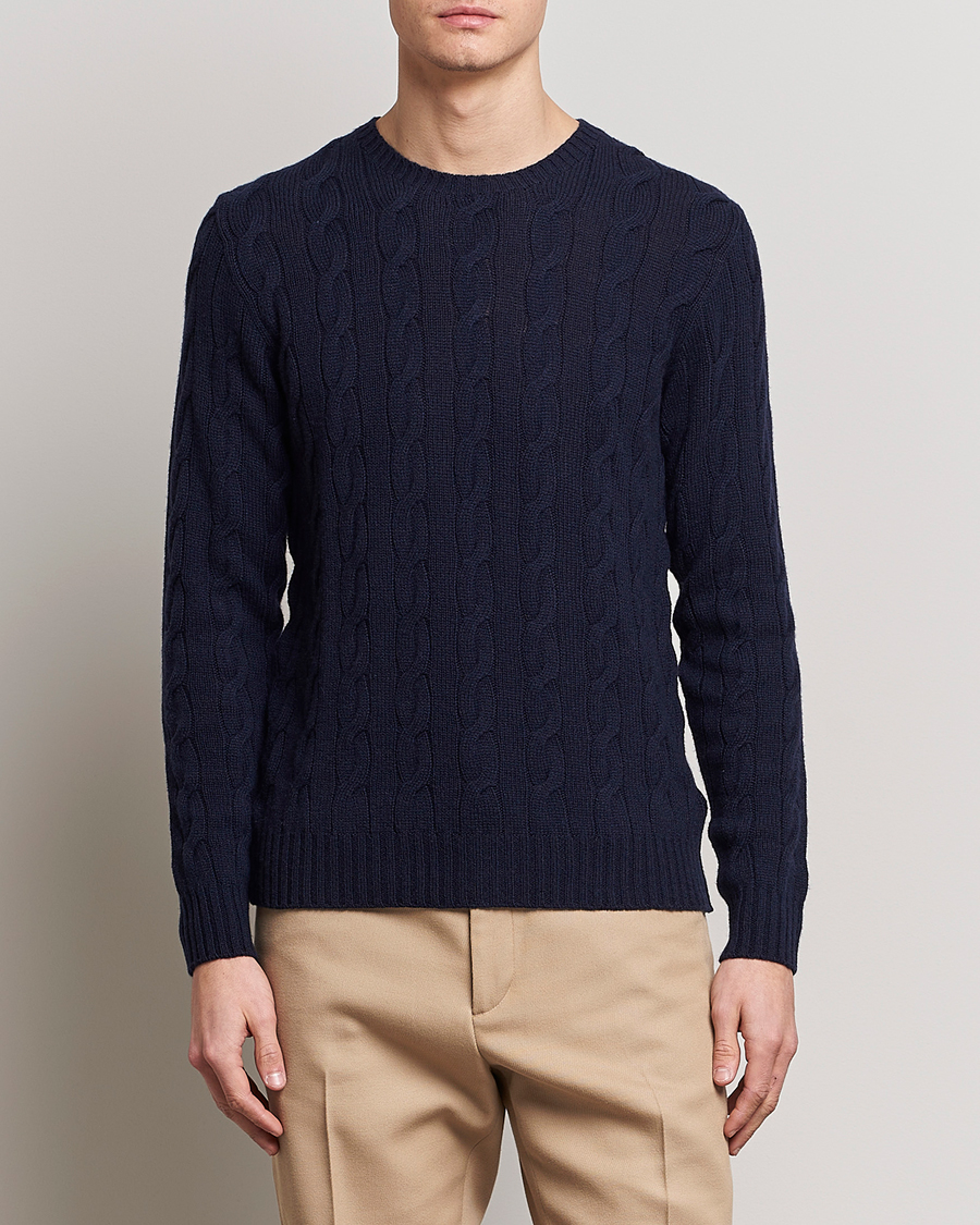 Herren | Pullover | Ralph Lauren Purple Label | Cashmere Cable Crew Neck Sweater Chairman Navy