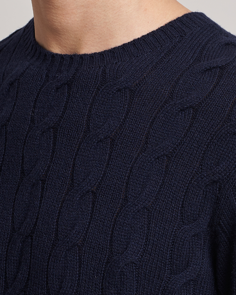 Herren | Pullover | Ralph Lauren Purple Label | Cashmere Cable Crew Neck Sweater Chairman Navy