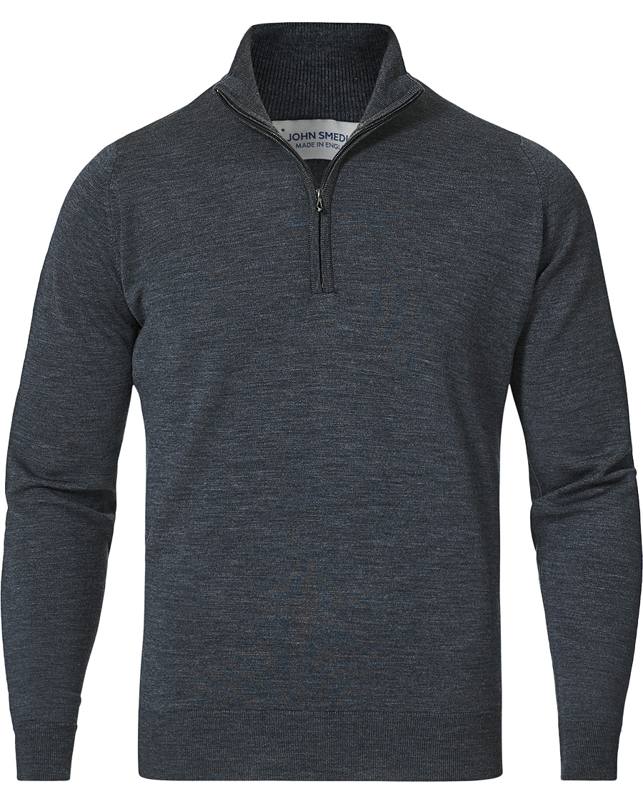 Herren | Pullover | John Smedley | Barrow Extra Fine Merino Half Zip Charcoal