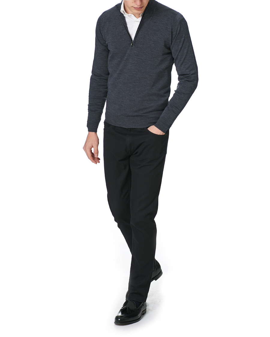 Herren | Pullover | John Smedley | Barrow Extra Fine Merino Half Zip Charcoal