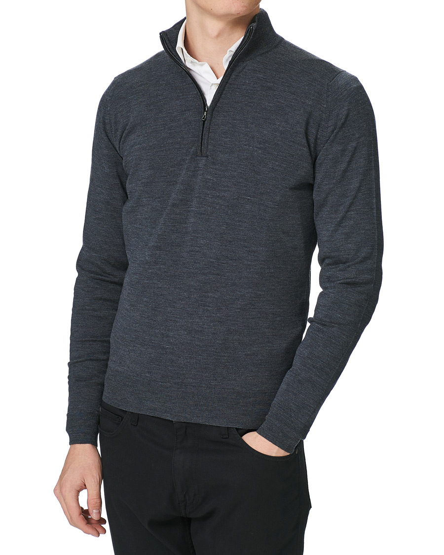Herren | Pullover | John Smedley | Barrow Extra Fine Merino Half Zip Charcoal