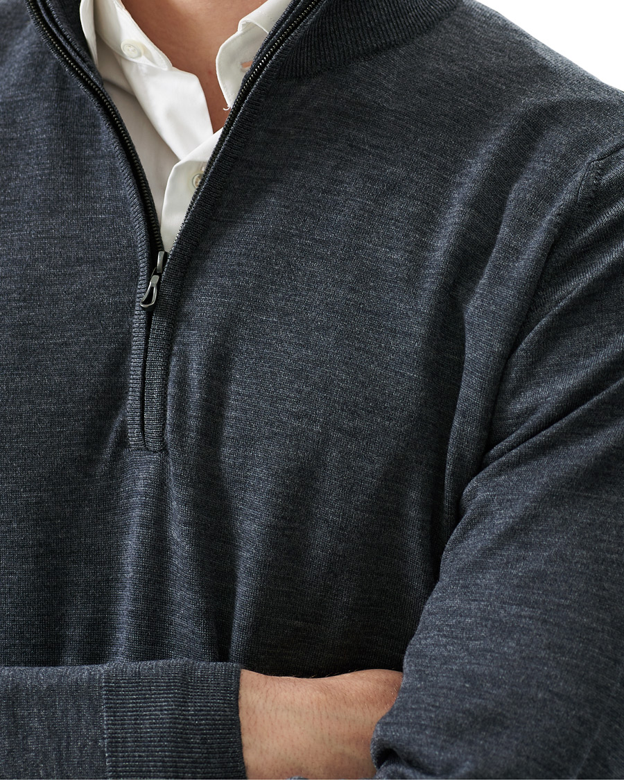 Herren | Pullover | John Smedley | Barrow Extra Fine Merino Half Zip Charcoal