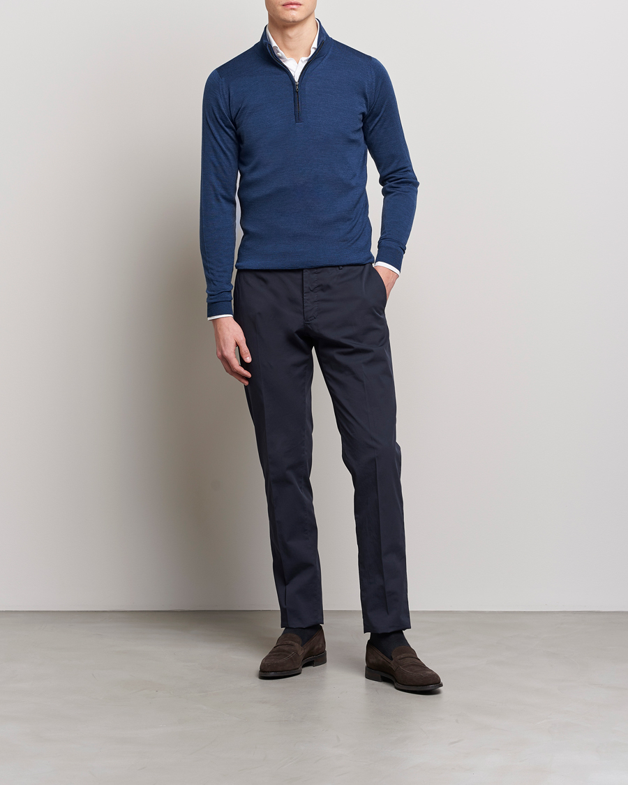 Herren | Pullover | John Smedley | Barrow Extra Fine Merino Half Zip Indigo