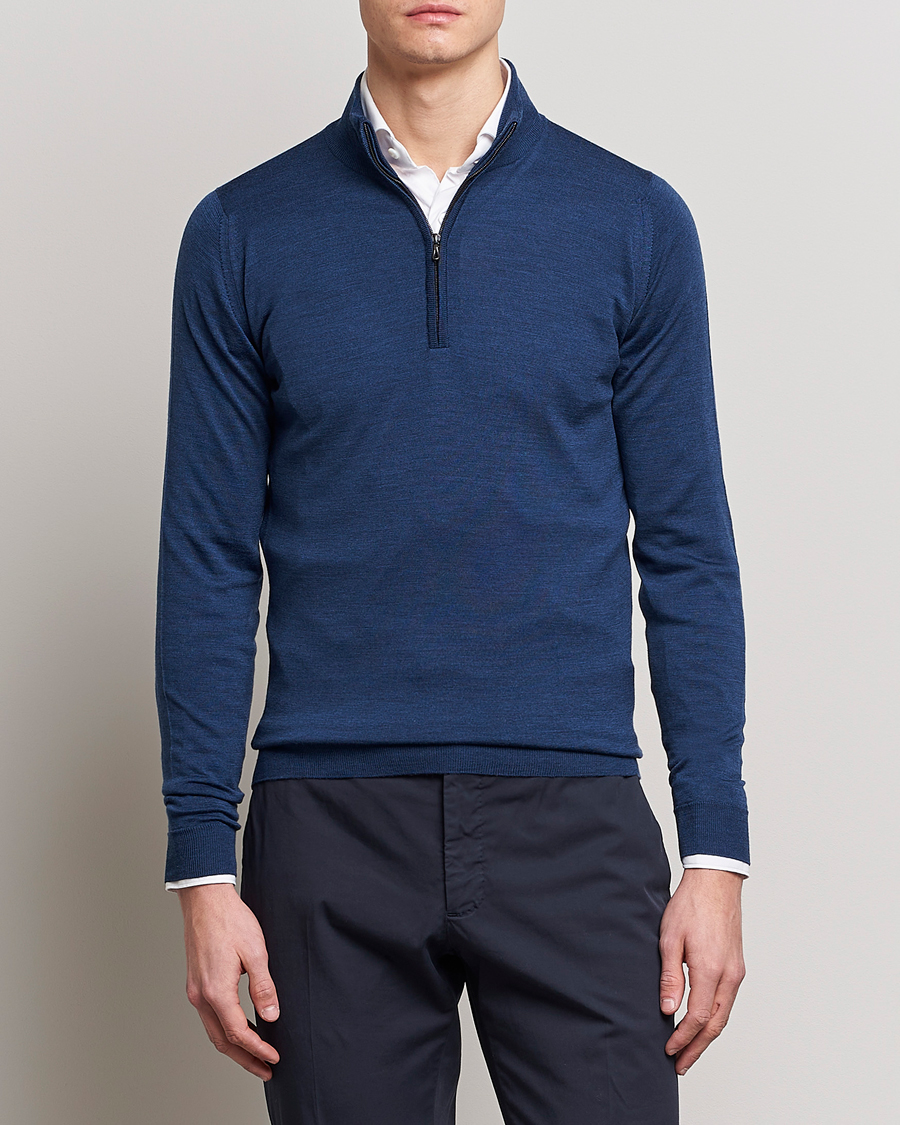 Herren | Pullover | John Smedley | Barrow Extra Fine Merino Half Zip Indigo