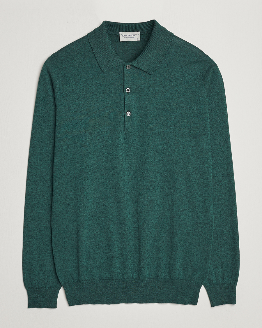 Herren | Pullover | John Smedley | Belper Wool/Cotton Polo Pullover Bottle Green