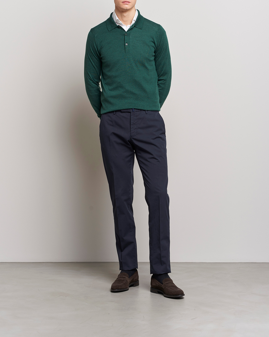 Herren | Pullover | John Smedley | Belper Wool/Cotton Polo Pullover Bottle Green