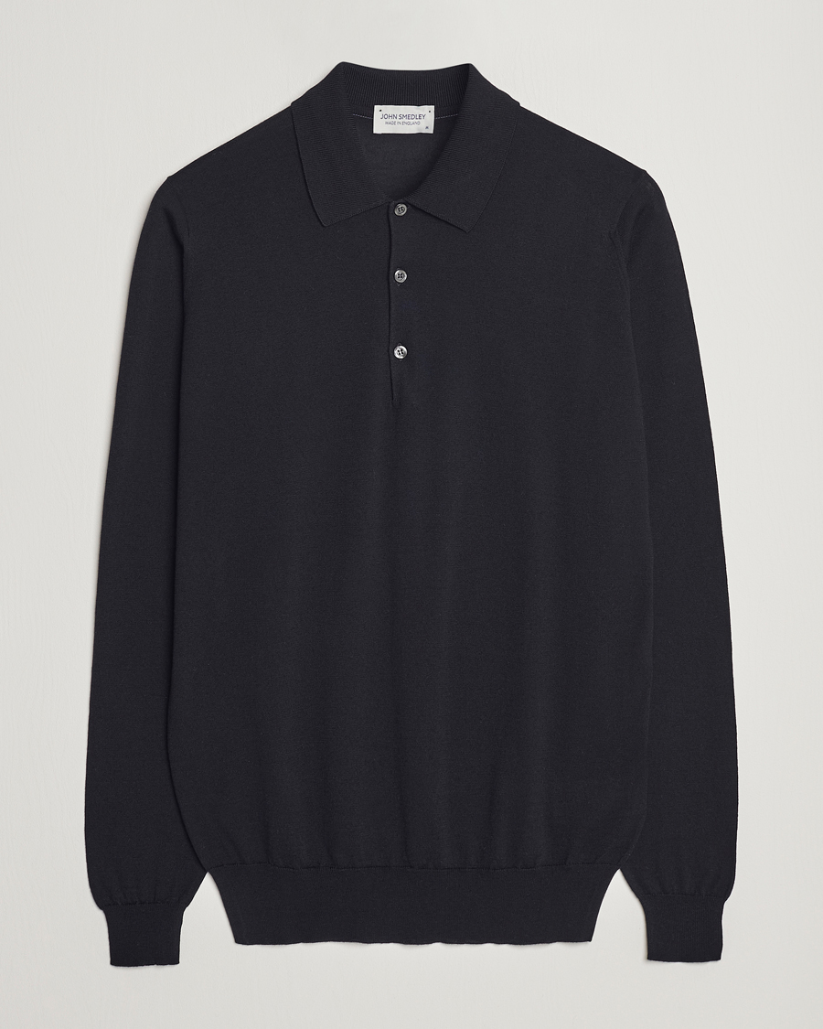 Herren | Pullover | John Smedley | Belper Wool/Cotton Polo Pullover Navy