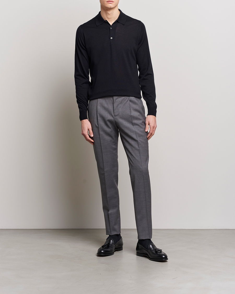 Herren | Pullover | John Smedley | Belper Wool/Cotton Polo Pullover Navy