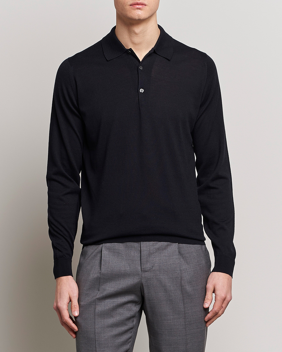 Herren | Pullover | John Smedley | Belper Wool/Cotton Polo Pullover Navy