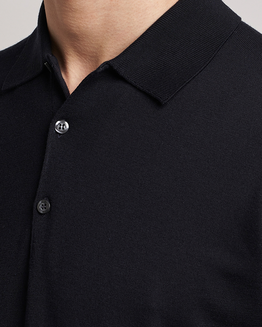 Herren | Pullover | John Smedley | Belper Wool/Cotton Polo Pullover Navy