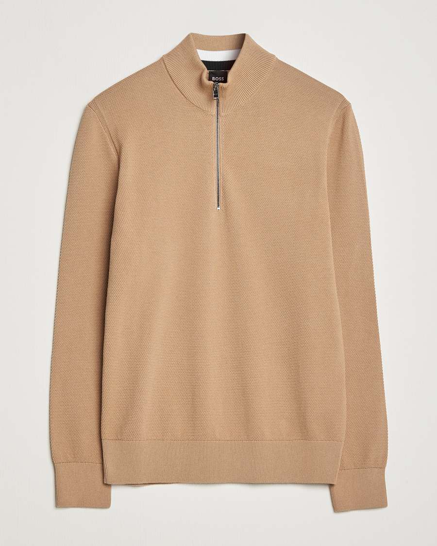 Herren | Pullover | BOSS BLACK | Ebrando Half-Zip Medium Beige