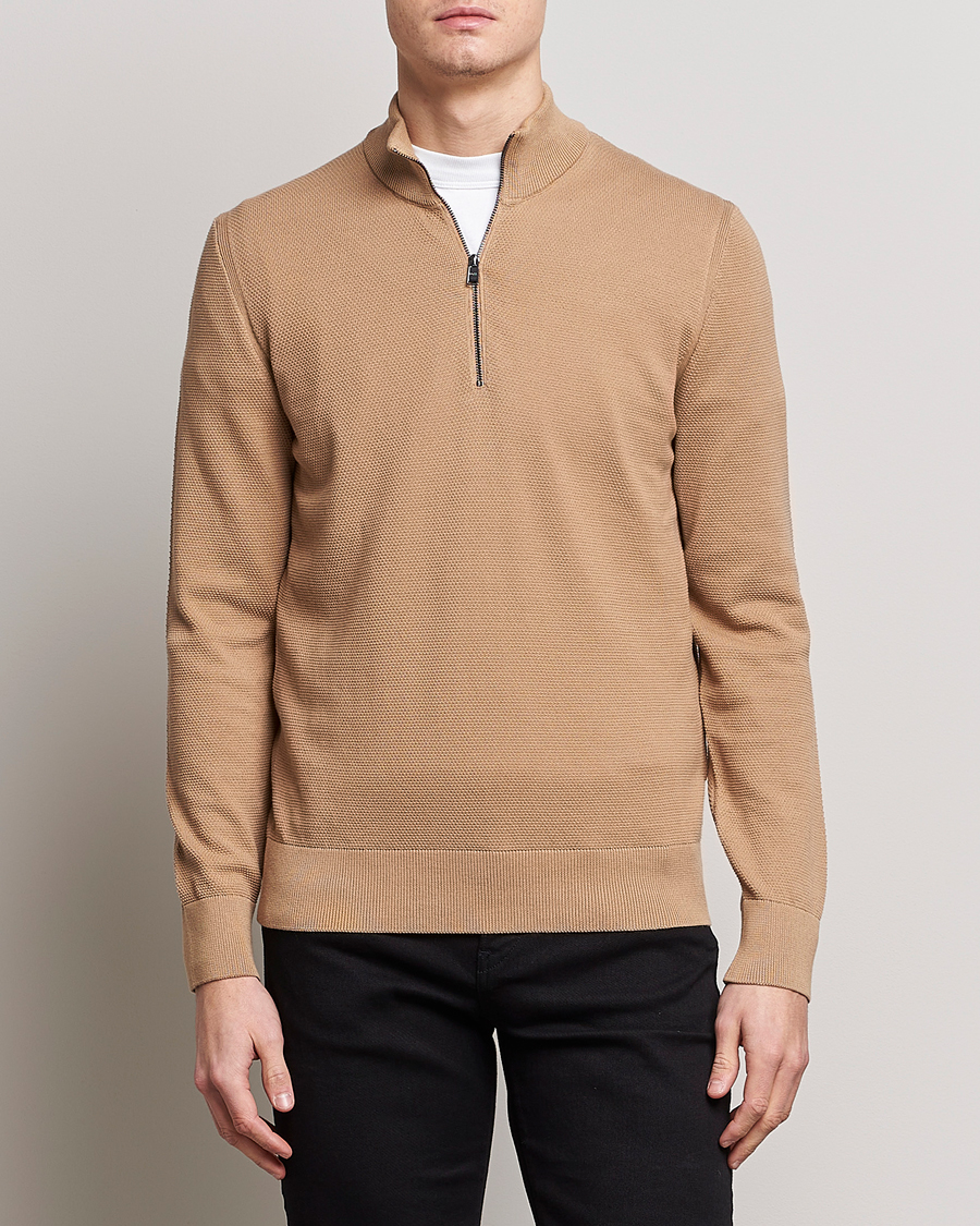 Herren | Pullover | BOSS BLACK | Ebrando Half-Zip Medium Beige