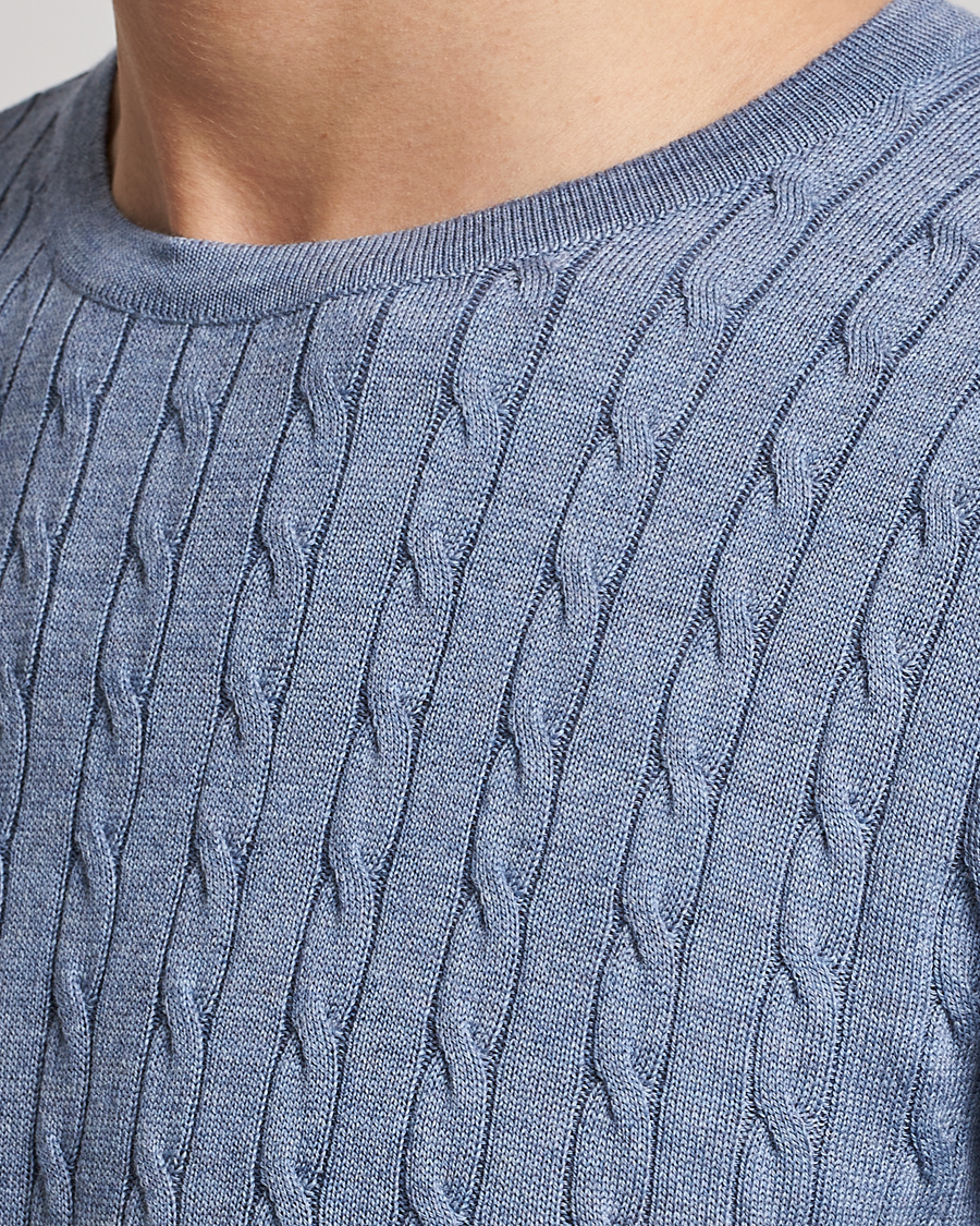 Herren | Pullover | Stenströms | Merino Cable Crew Neck Light Blue