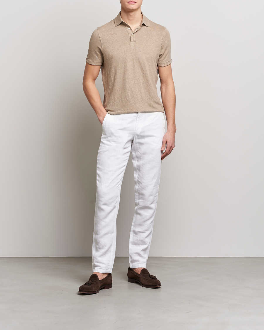 Herren | Poloshirts | Stenströms | Linen Polo Shirt Beige