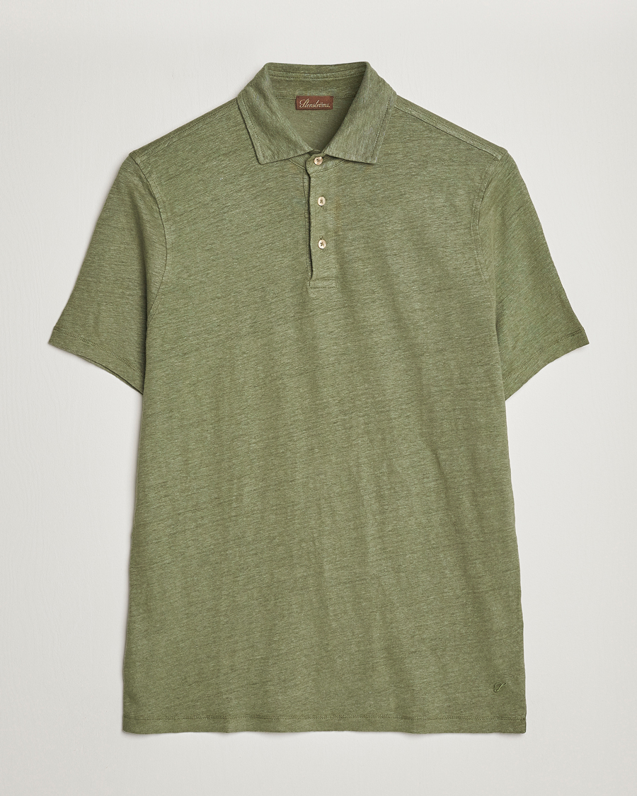 Herren | Poloshirts | Stenströms | Linen Polo Shirt Olive