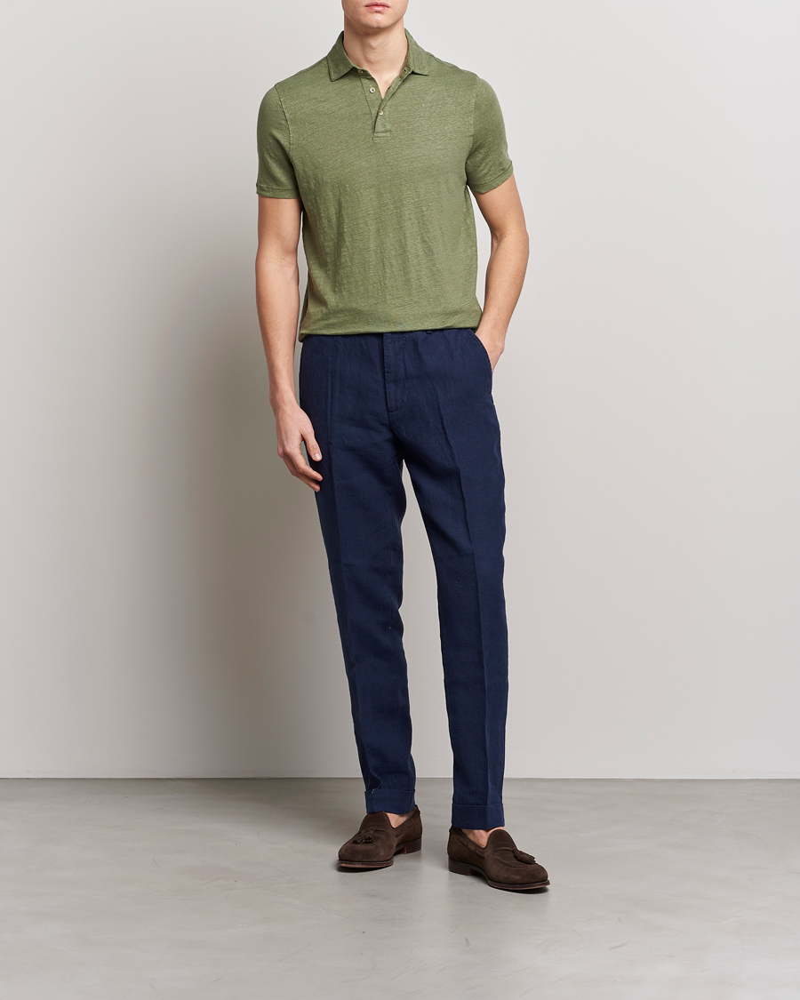 Herren | Poloshirts | Stenströms | Linen Polo Shirt Olive
