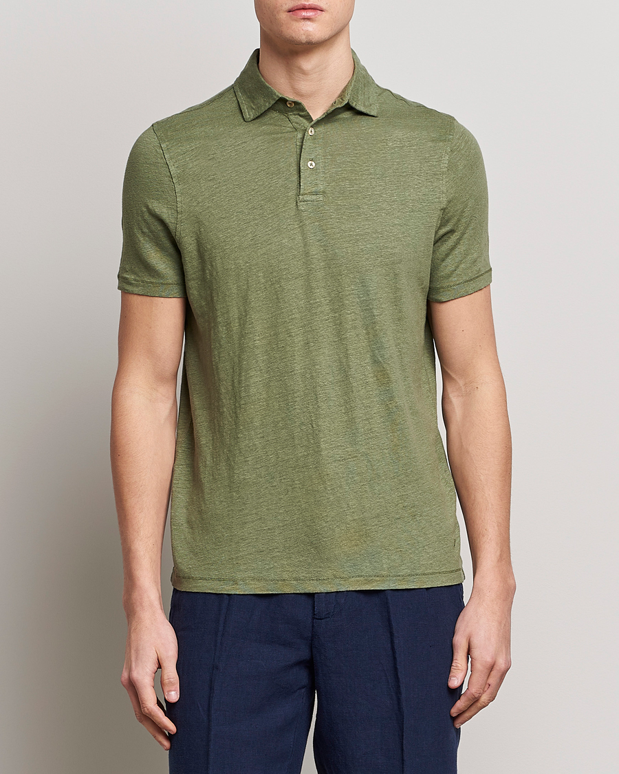 Herren | Poloshirts | Stenströms | Linen Polo Shirt Olive