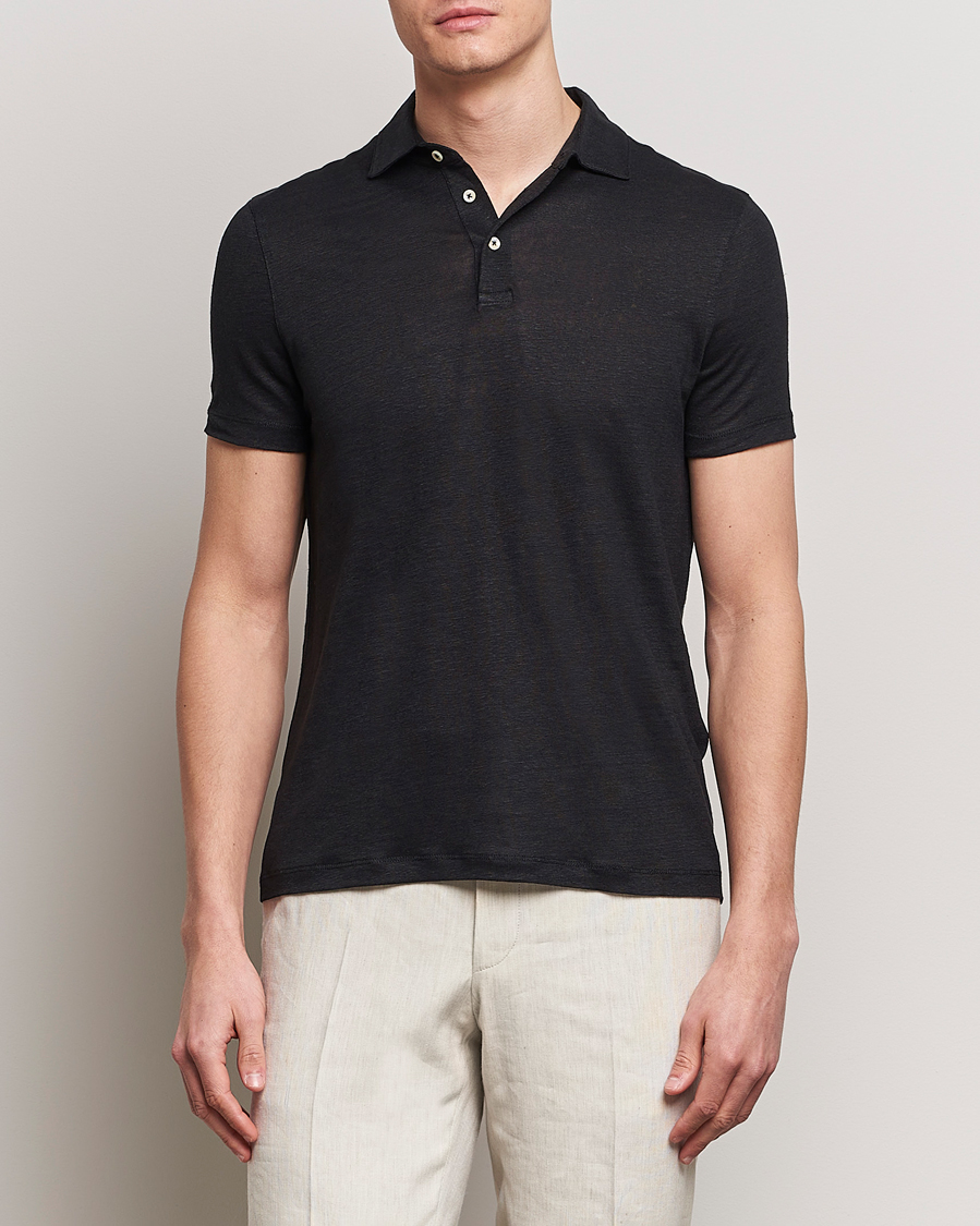 Herren | Kleidung | Stenströms | Linen Polo Shirt Black