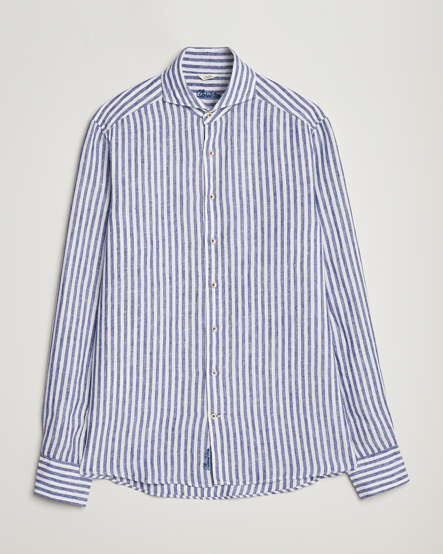 Herren | Hemden | Stenströms | Slimline Cut Away Striped Linen Shirt Blue