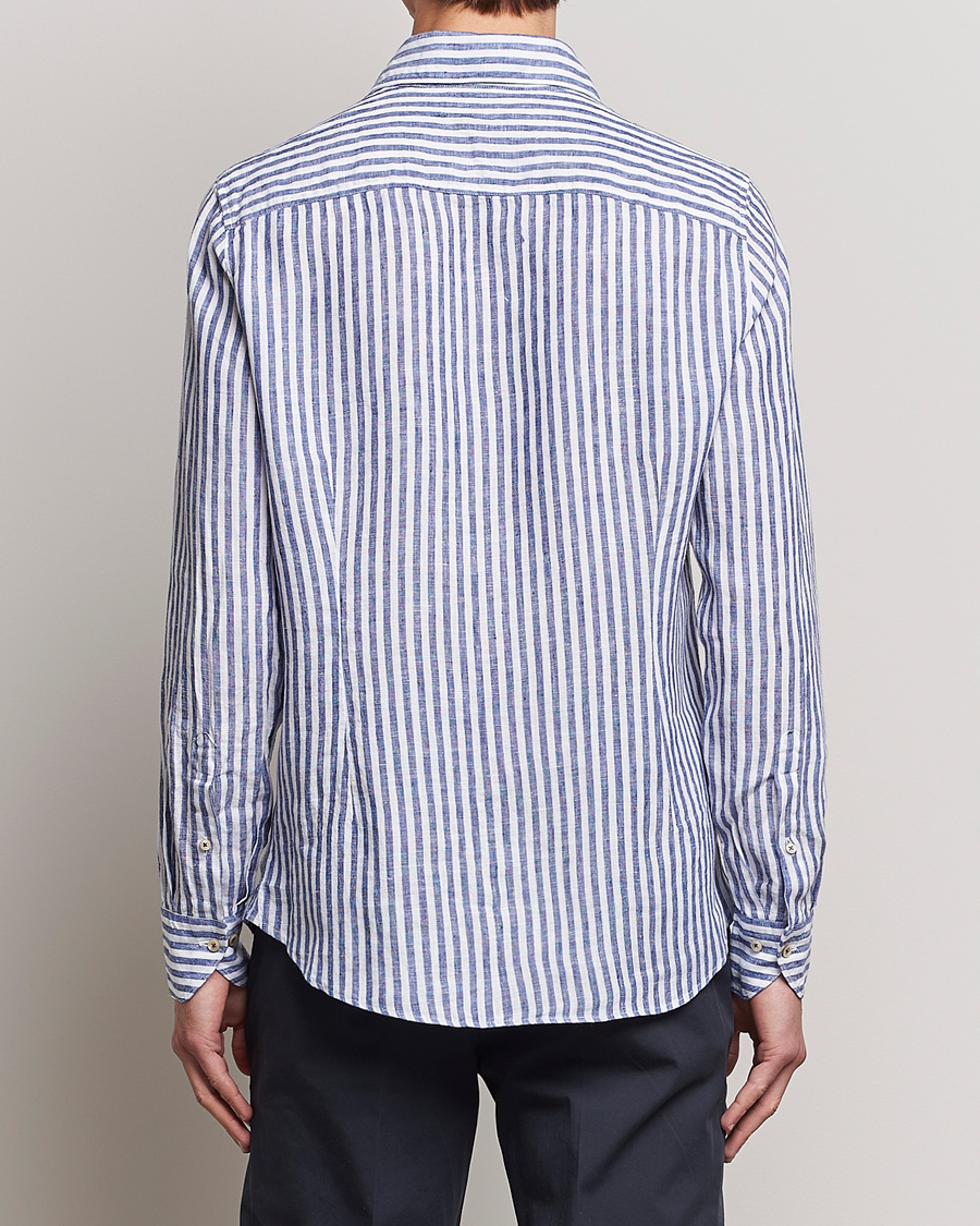 Herren | Hemden | Stenströms | Slimline Cut Away Striped Linen Shirt Blue
